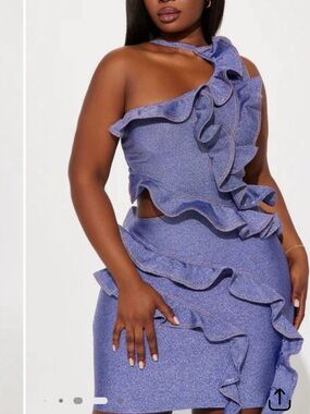 Fashion Nova Jean like Spandex Ruffle One-Shoulder Dress